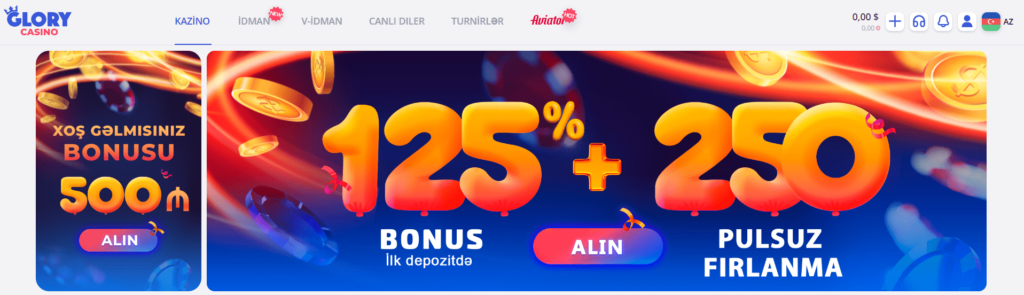 Glory Casino Xoş Gəldin Bonusu