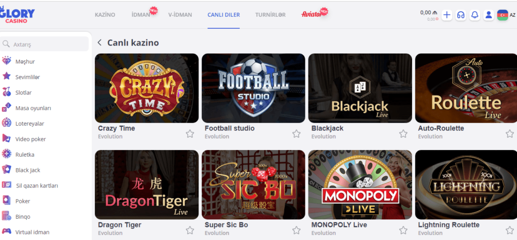 Glory Casino Canlı Kazino