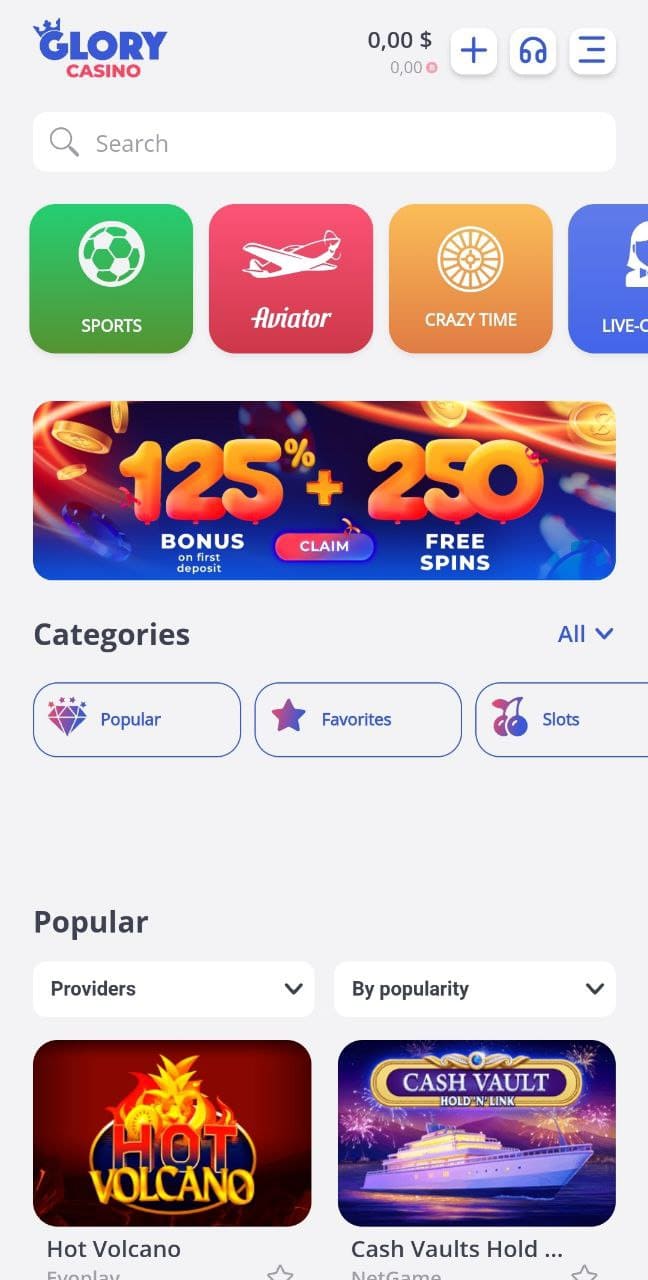 Glory Casino Mobil Tətbiq